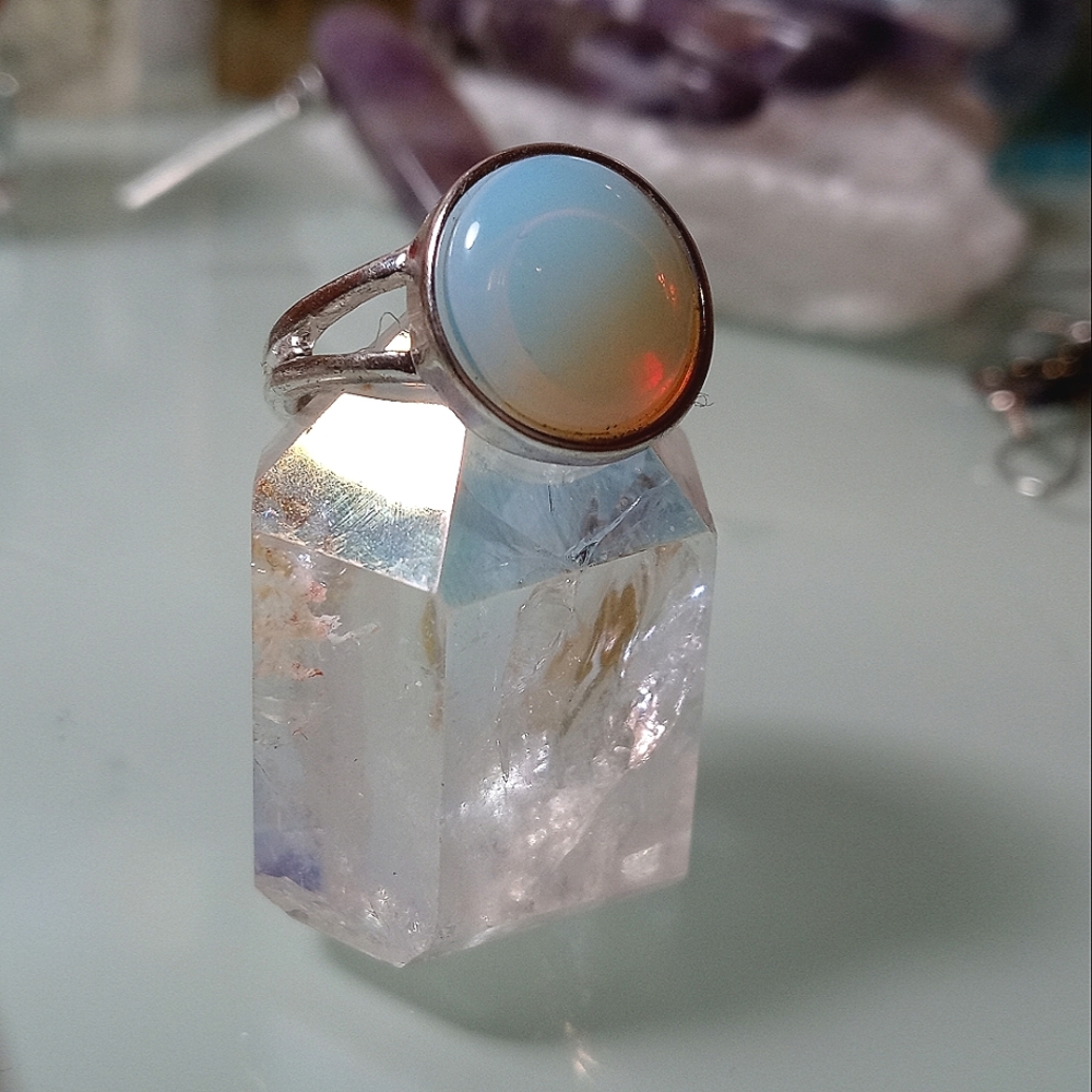 Opalite Ring Silver Plated SIZE 8